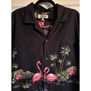 Vacation Tropical Vintage KY'S Made in Hawaii 3XL Black Flamingo Hawaiian‎ Shirt
